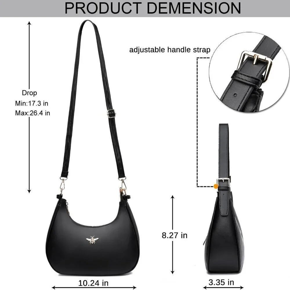 Women Small Faux Leather Crescent Shoulder Bag Hobo Clutch Crossbody Purse